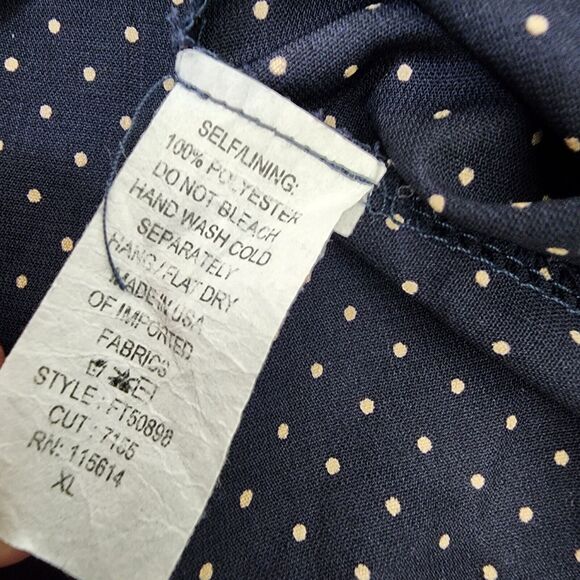 Jella C Womens Top Size XL Blue Tan Polka Dots Off the Shoulder Spaghetti Straps - Picture 8 of 8